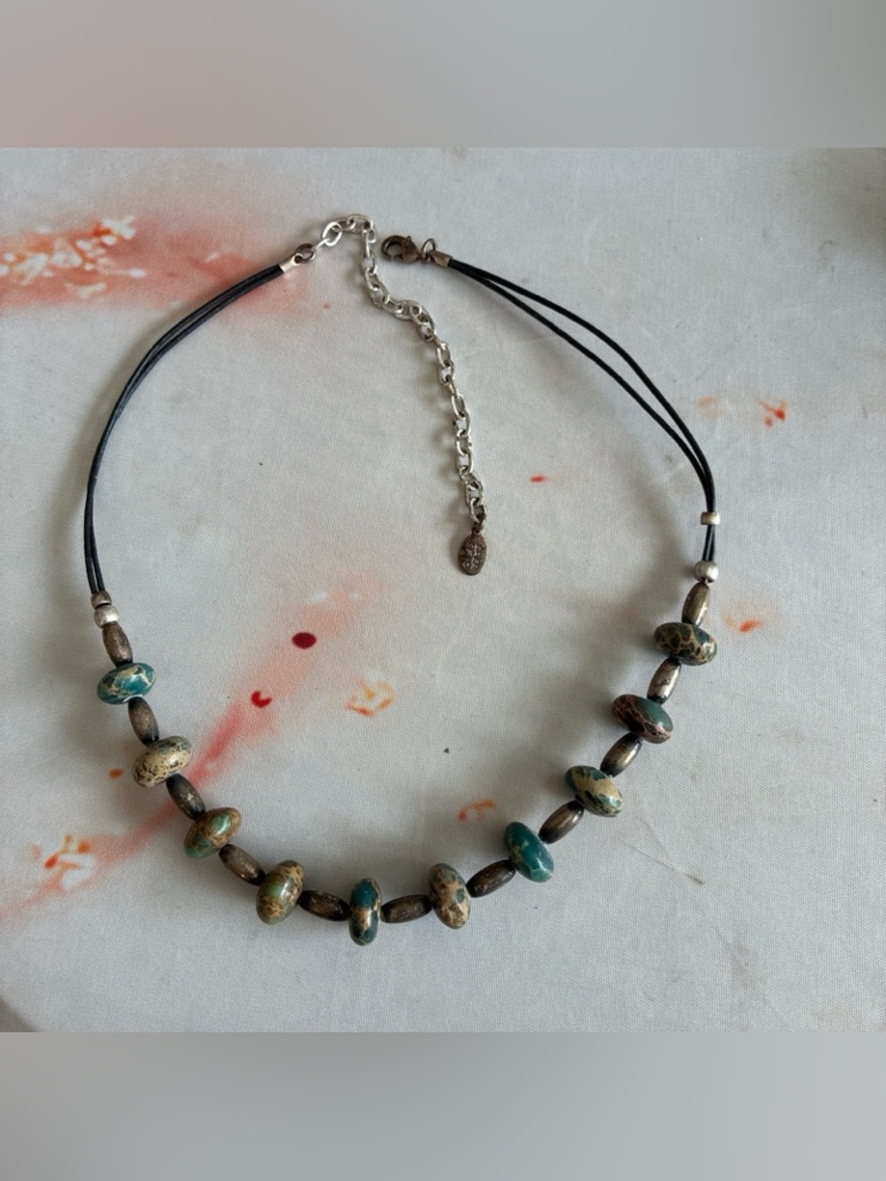 Marjorie Baer SF Multi Chain Silver And Brass with Turquoise  Station Necklace